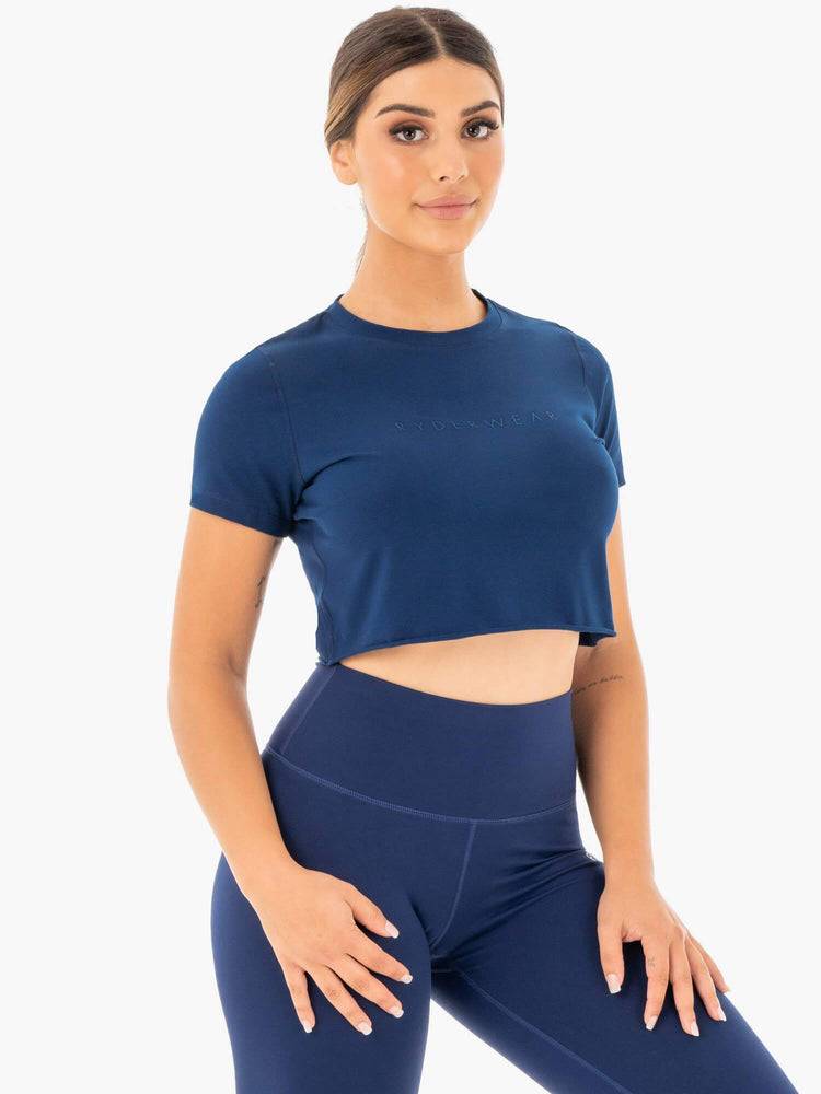 Navy Ryderwear Women T Shirts Motion Cropped Women's T Shirts | AU2681WY