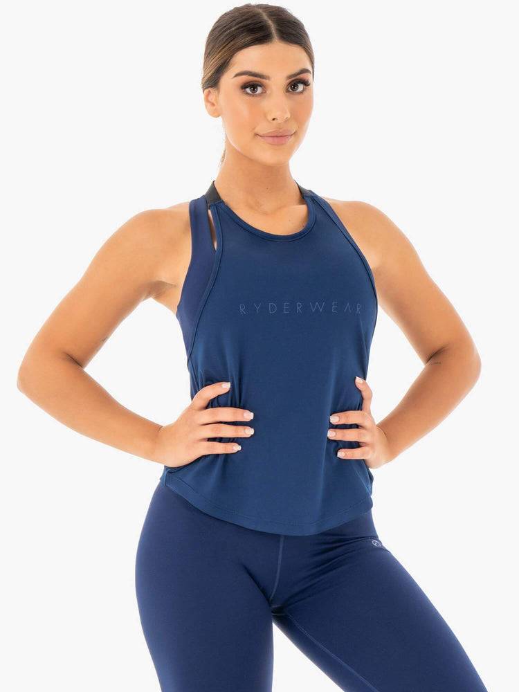 Navy Ryderwear Women Tanks Motion Slinky T-Back Women's Tanks | AU3013NB