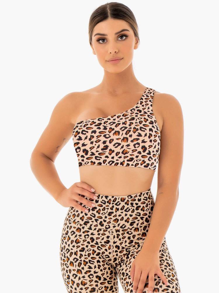 Nude Leopard Ryderwear Women Sports Bra Adapt One Shoulder Women\'s Sports Bra | AU2539XF