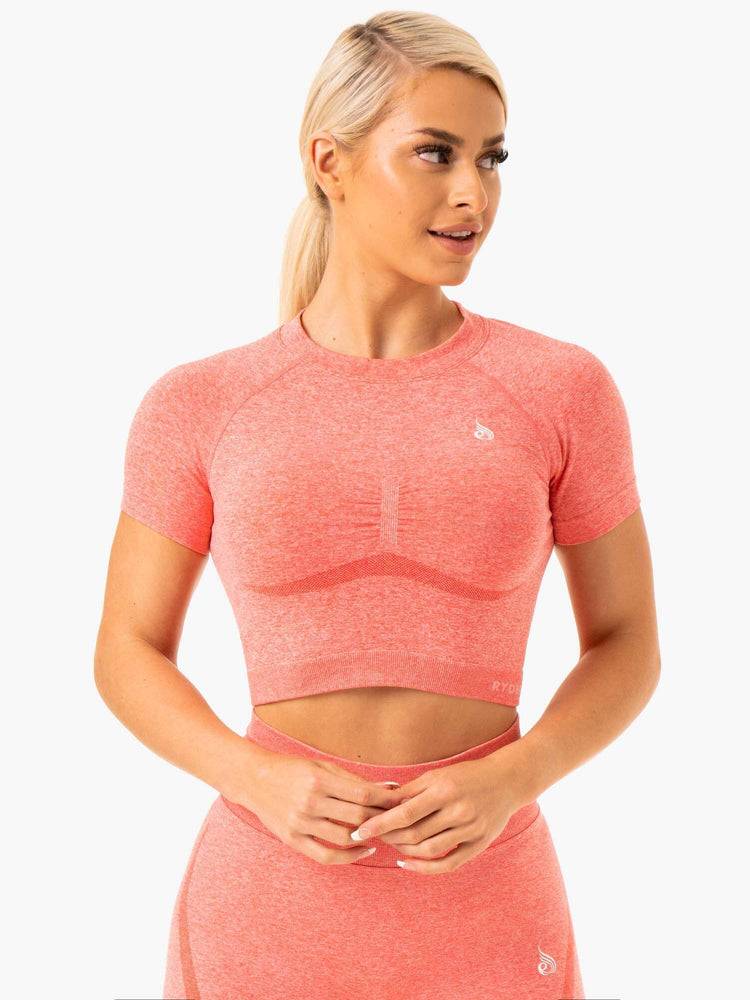 Peach Marl Ryderwear Women T Shirts Sculpt Seamless Women's T Shirts | AU2716SO