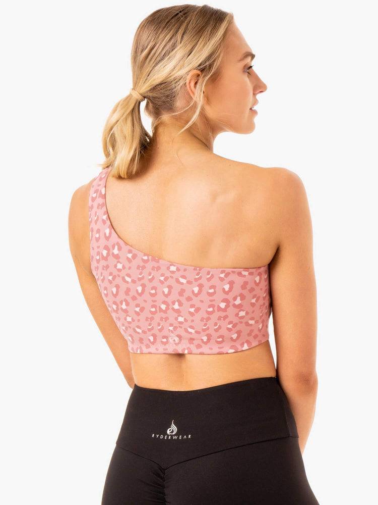 Pink Leopard Ryderwear Women Sports Bra Adapt One Shoulder Women's Sports Bra | AU2418SO