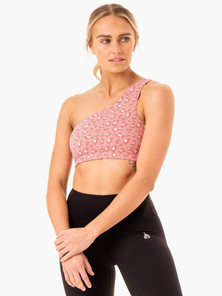 Pink Leopard Ryderwear Women Sports Bra Adapt One Shoulder Women\'s Sports Bra | AU2418SO