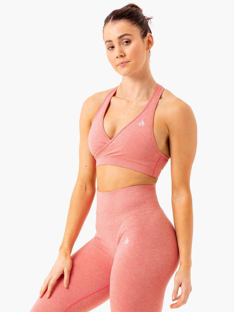 Pink Marl Ryderwear Women Sports Bra Essential Seamless Cross Over Women's Sports Bra | AU2220DN