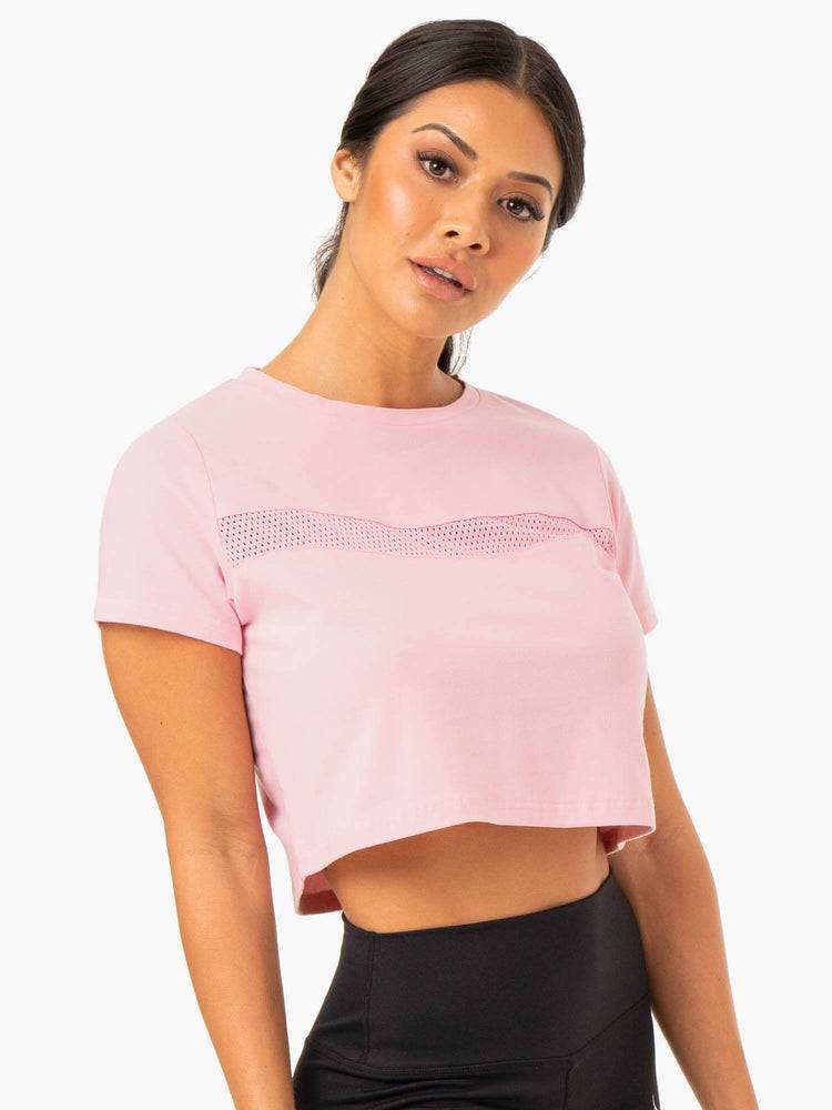 Pink Ryderwear Women T Shirts Hybrid Mesh Tee Women's T Shirts | AU2708WY