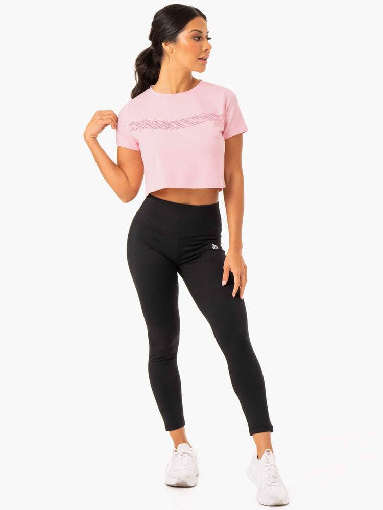 Pink Ryderwear Women T Shirts Hybrid Mesh Tee Women's T Shirts | AU2708WY