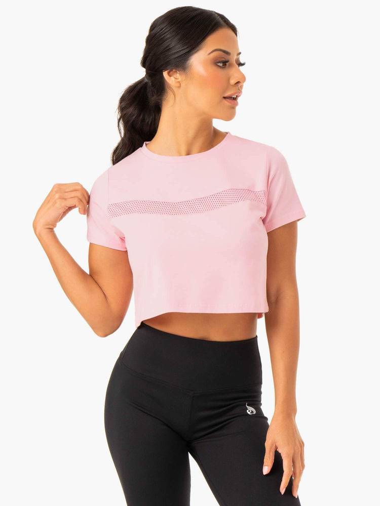 Pink Ryderwear Women T Shirts Hybrid Mesh Tee Women\'s T Shirts | AU2708WY