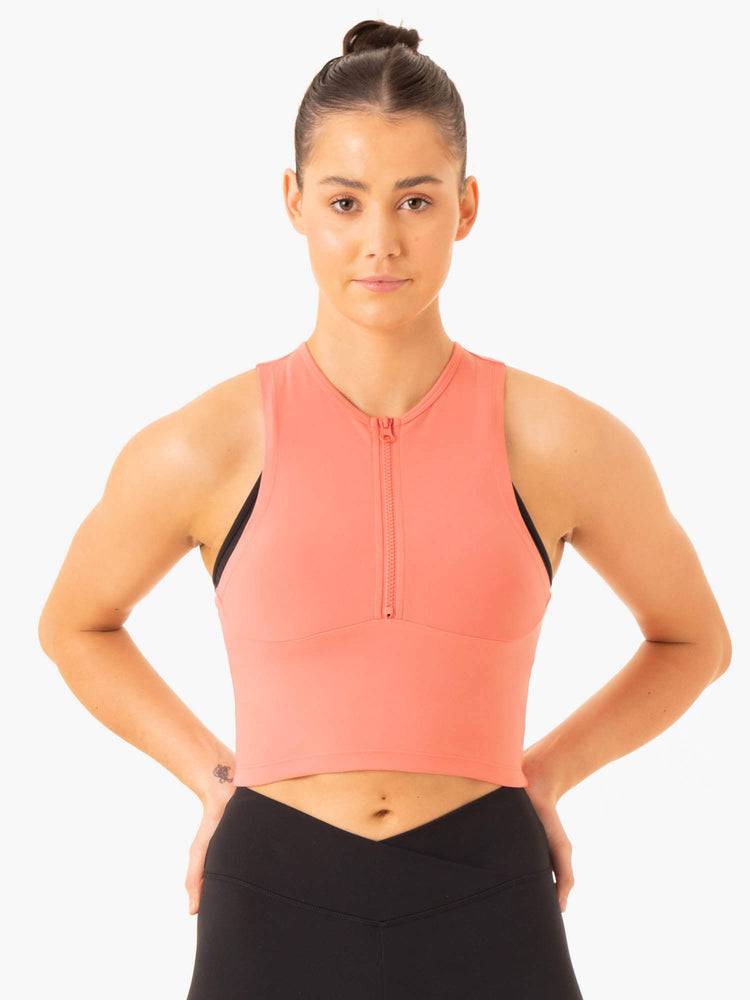 Rose Pink Ryderwear Women Tanks Embody Zip Up Crop Women's Tanks | AU2814AP