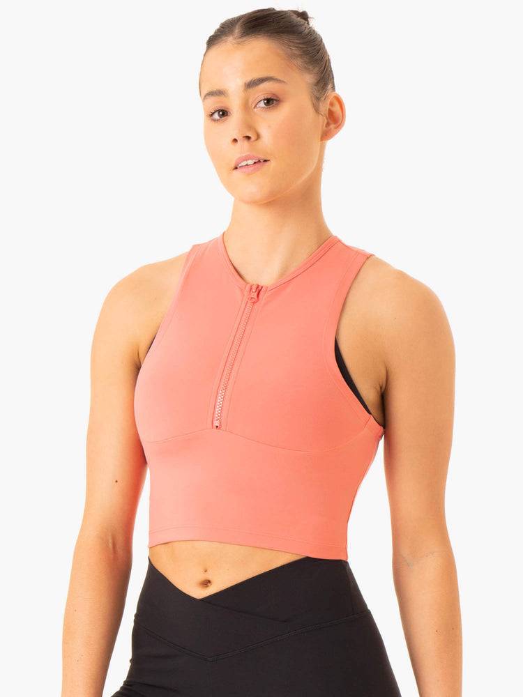 Rose Pink Ryderwear Women Tanks Embody Zip Up Crop Women\'s Tanks | AU2814AP