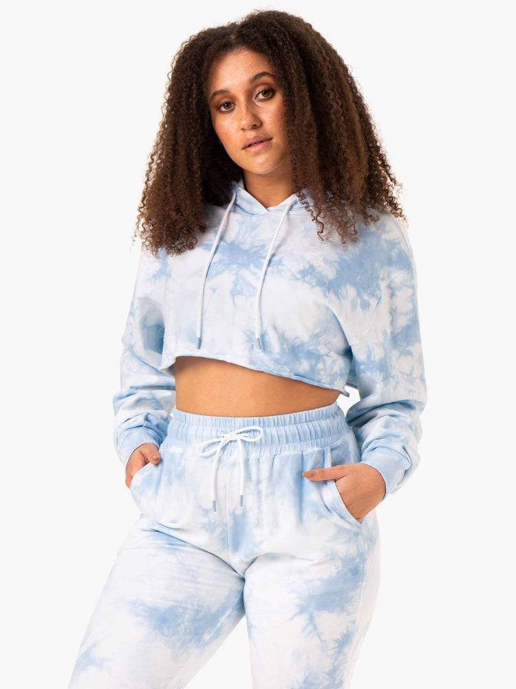 Sky Blue Tie Dye Ryderwear Women Hoodie Tie Dye Pullover Women\'s Hoodie | AU1673SO