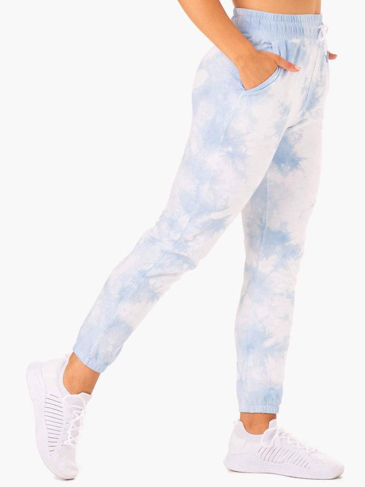 Sky Blue Tie Dye Ryderwear Women Track Pants Tie Dye High Waisted Women's Track Pants | AU3057IS