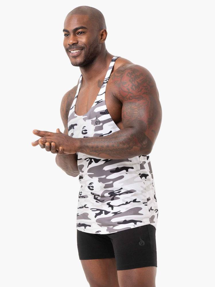 Snow Camo Ryderwear Men Gym Stringers Camo Tech Mesh Stringer T-Back Men's Gym Stringers | AU1508EX