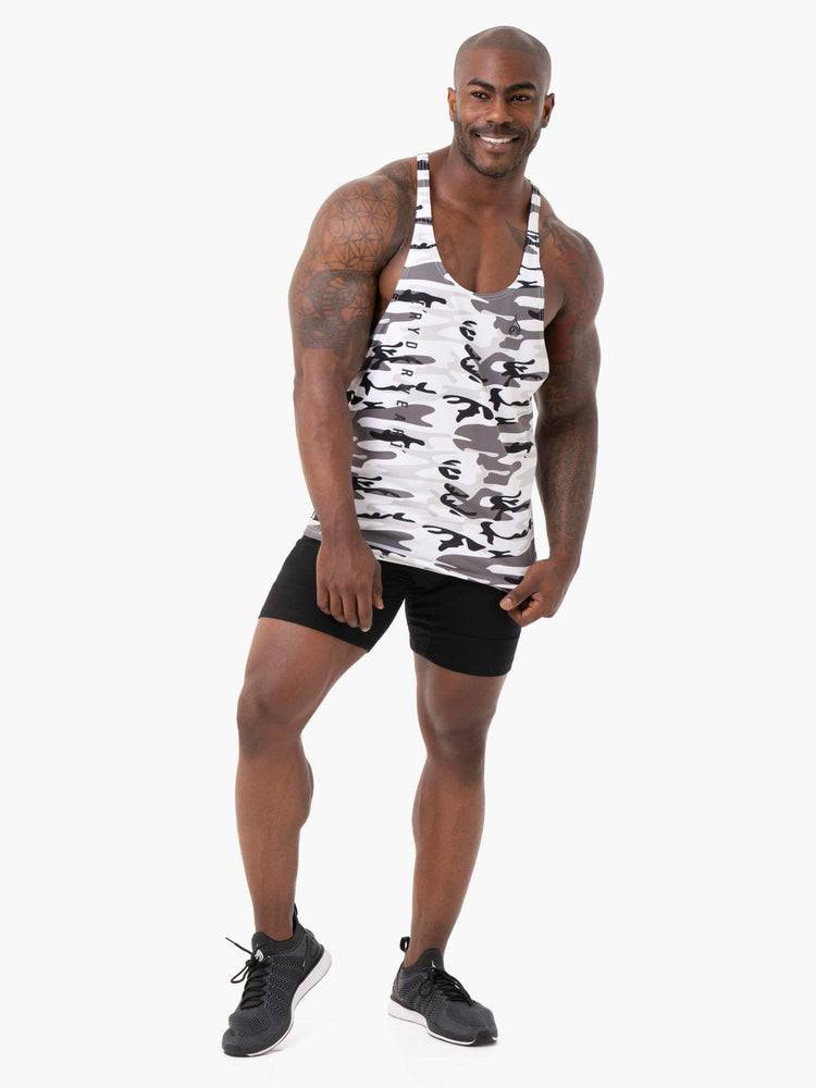 Snow Camo Ryderwear Men Gym Stringers Camo Tech Mesh Stringer T-Back Men's Gym Stringers | AU1508EX