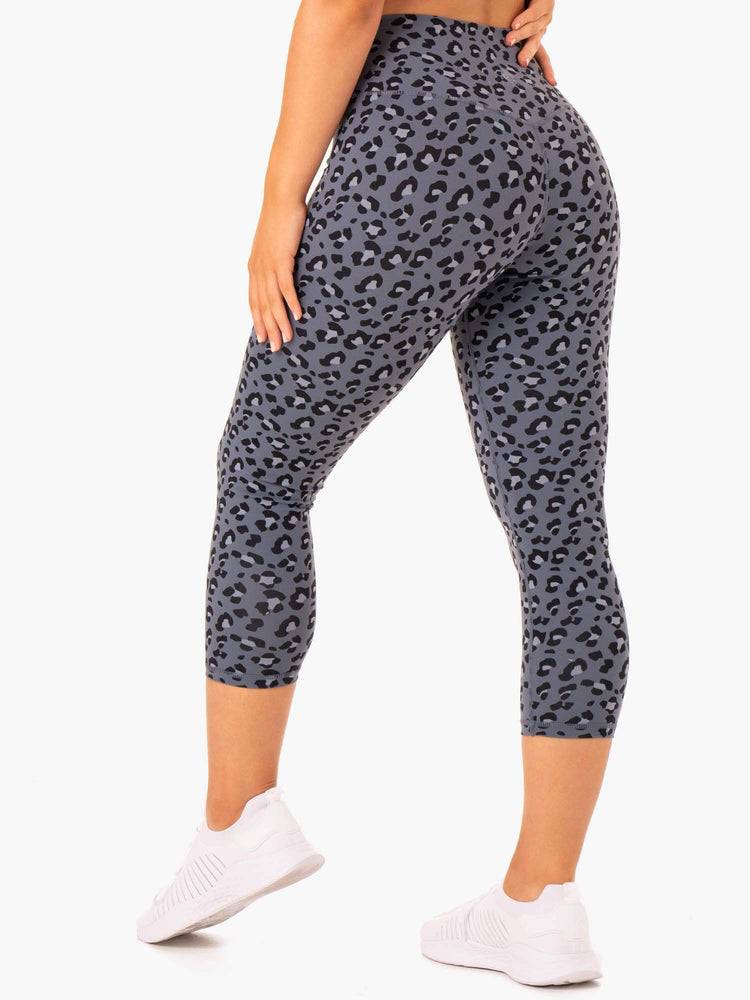 Steel Blue Leopard Ryderwear Women Leggings Hybrid 7/8 Women's Leggings | AU1738NB