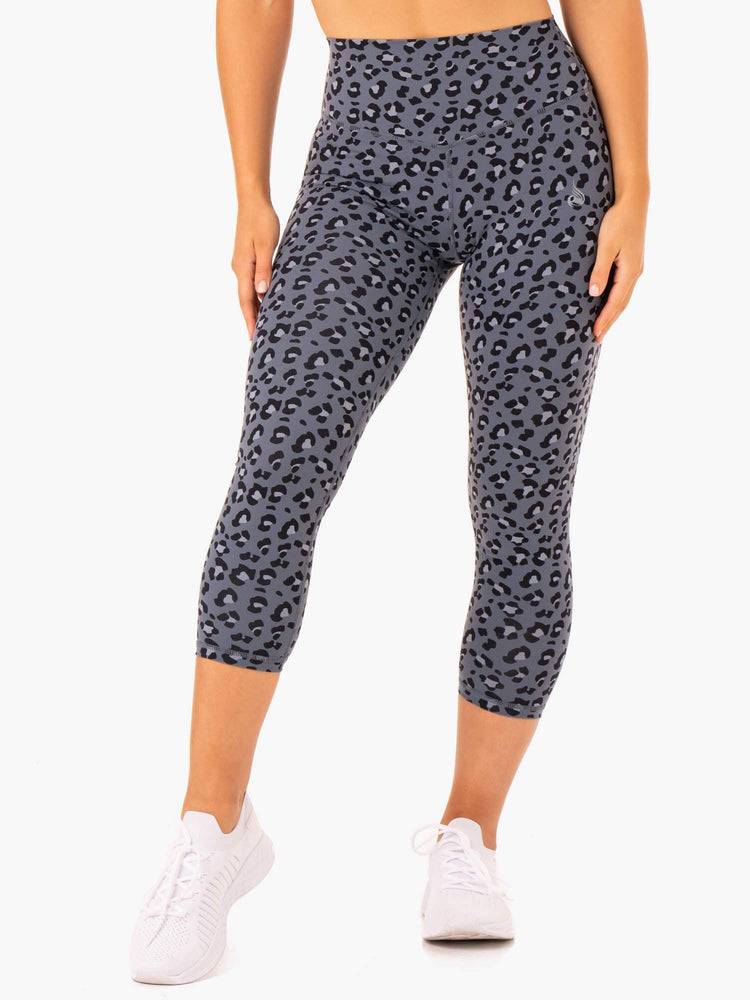 Steel Blue Leopard Ryderwear Women Leggings Hybrid 7/8 Women's Leggings | AU1738NB