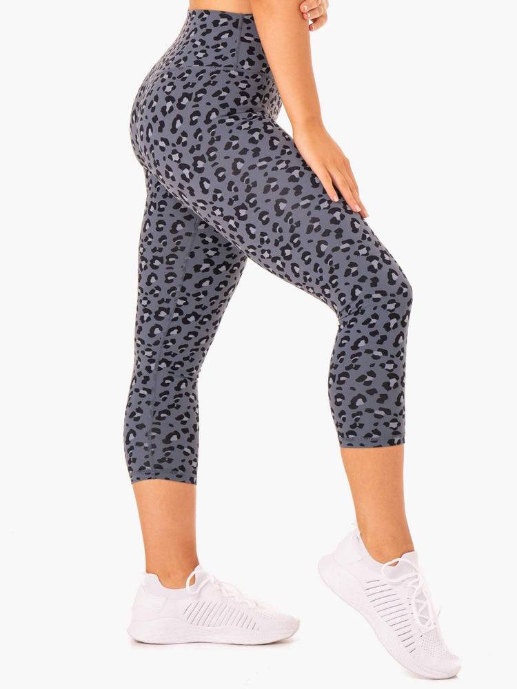 Steel Blue Leopard Ryderwear Women Leggings Hybrid 7/8 Women's Leggings | AU1738NB