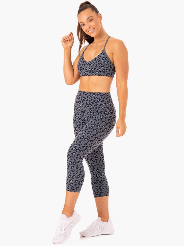 Steel Blue Leopard Ryderwear Women Leggings Hybrid 7/8 Women's Leggings | AU1738NB