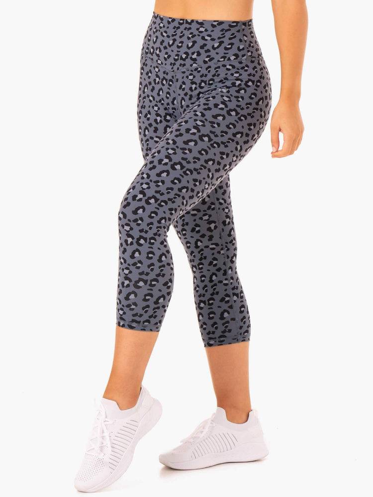 Steel Blue Leopard Ryderwear Women Leggings Hybrid 7/8 Women\'s Leggings | AU1738NB