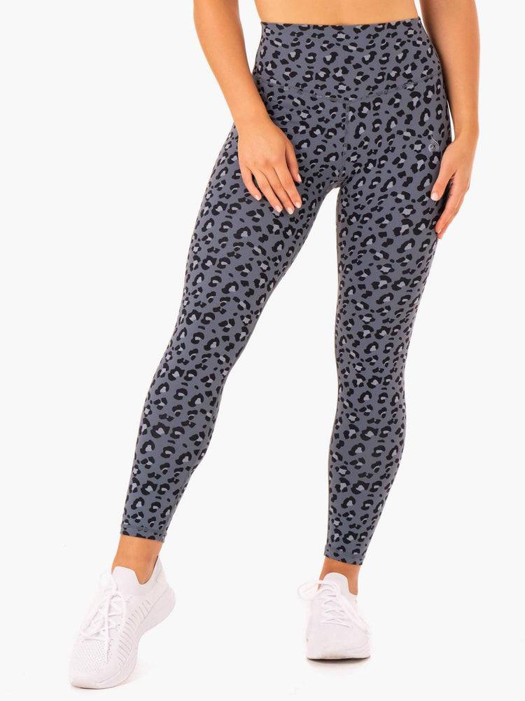 Steel Blue Leopard Ryderwear Women Leggings Hybrid Full Length Women's Leggings | AU1910GL