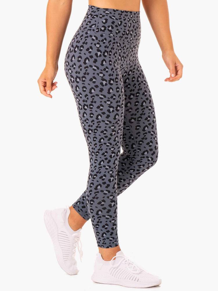 Steel Blue Leopard Ryderwear Women Leggings Hybrid Full Length Women\'s Leggings | AU1910GL