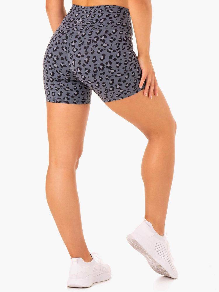 Steel Blue Leopard Ryderwear Women Shorts Hybrid Mid Length Women's Shorts | AU1992LH