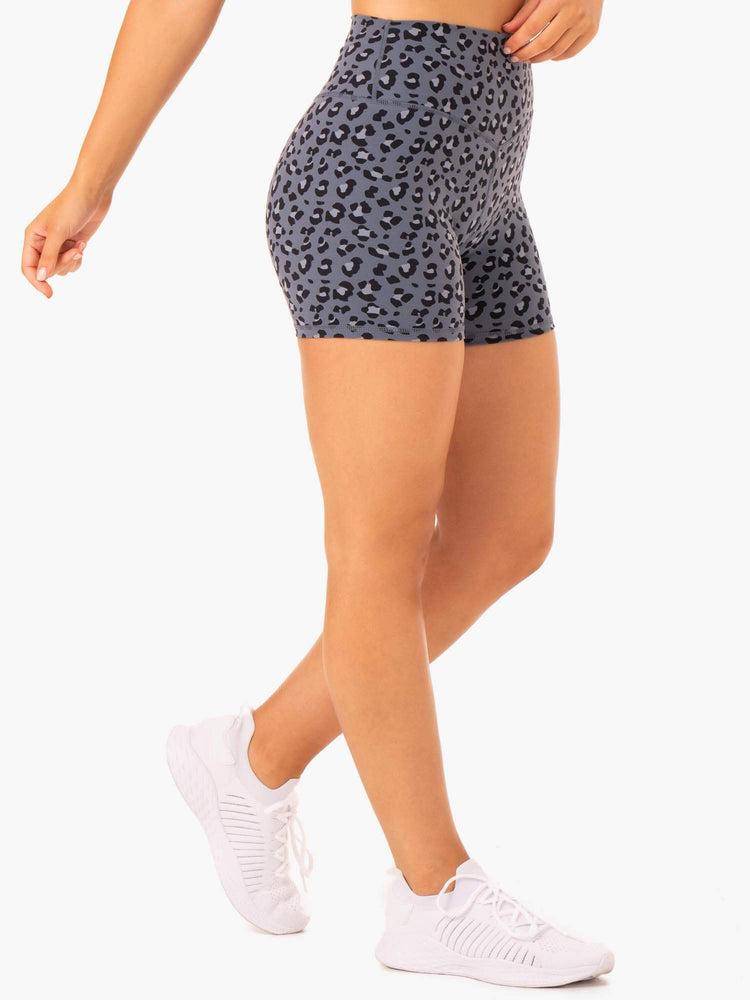 Steel Blue Leopard Ryderwear Women Shorts Hybrid Mid Length Women's Shorts | AU1992LH