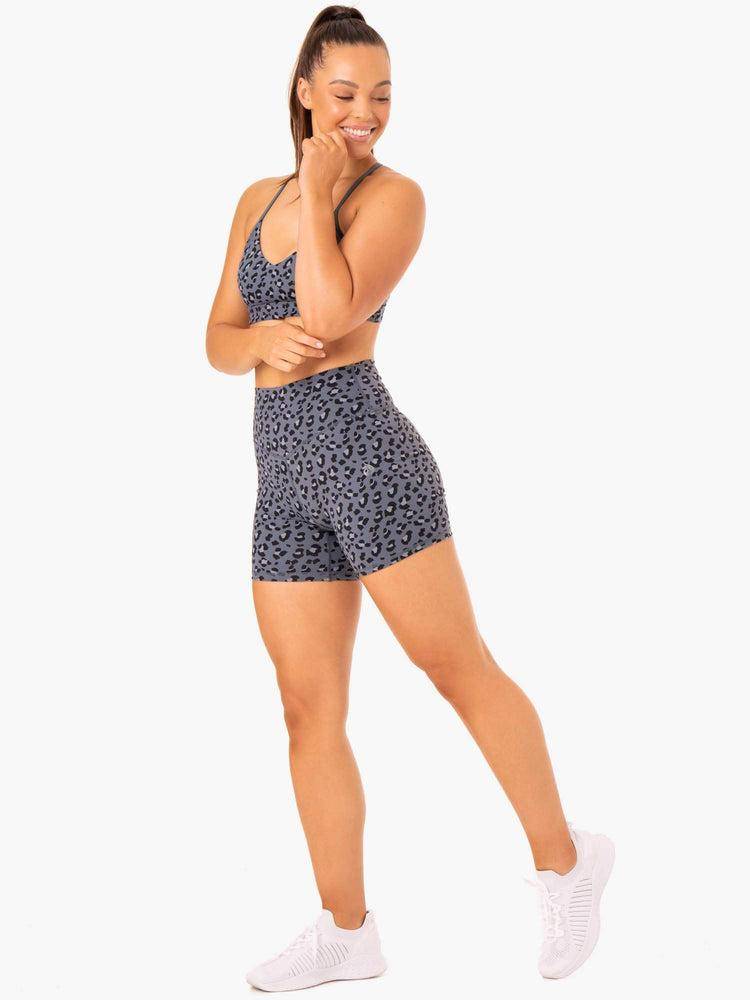 Steel Blue Leopard Ryderwear Women Shorts Hybrid Mid Length Women's Shorts | AU1992LH