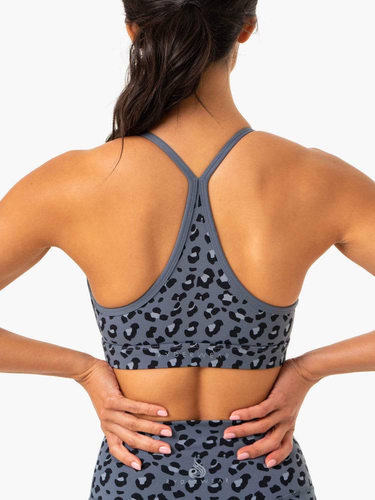 Steel Blue Leopard Ryderwear Women Sports Bra Hybrid Women's Sports Bra | AU2460CE