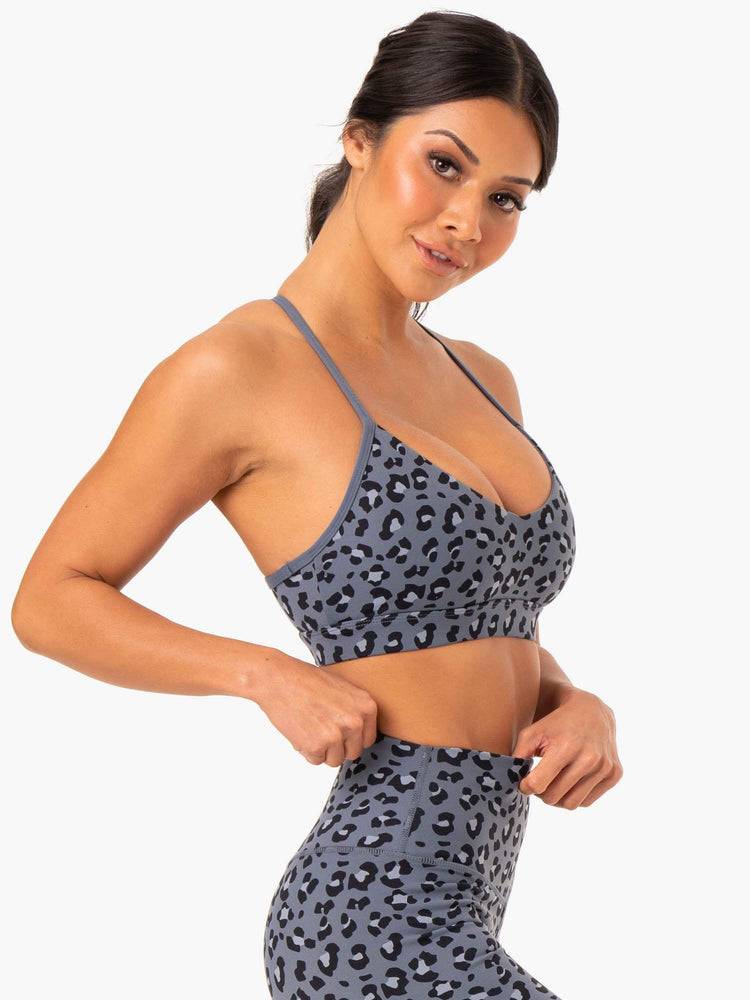 Steel Blue Leopard Ryderwear Women Sports Bra Hybrid Women's Sports Bra | AU2460CE