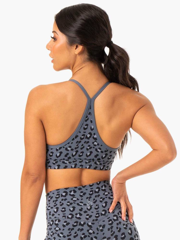 Steel Blue Leopard Ryderwear Women Sports Bra Hybrid Women's Sports Bra | AU2460CE