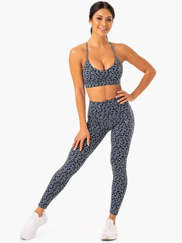 Steel Blue Leopard Ryderwear Women Sports Bra Hybrid Women's Sports Bra | AU2460CE