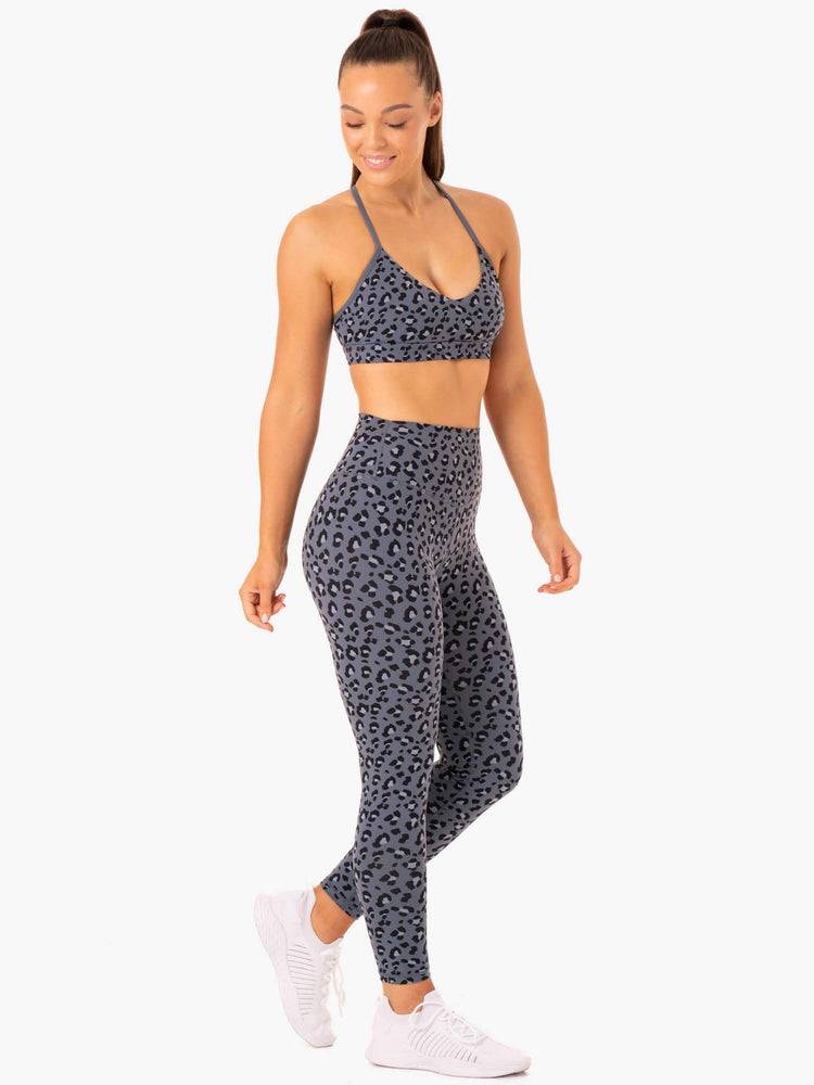 Steel Blue Leopard Ryderwear Women Sports Bra Hybrid Women's Sports Bra | AU2460CE