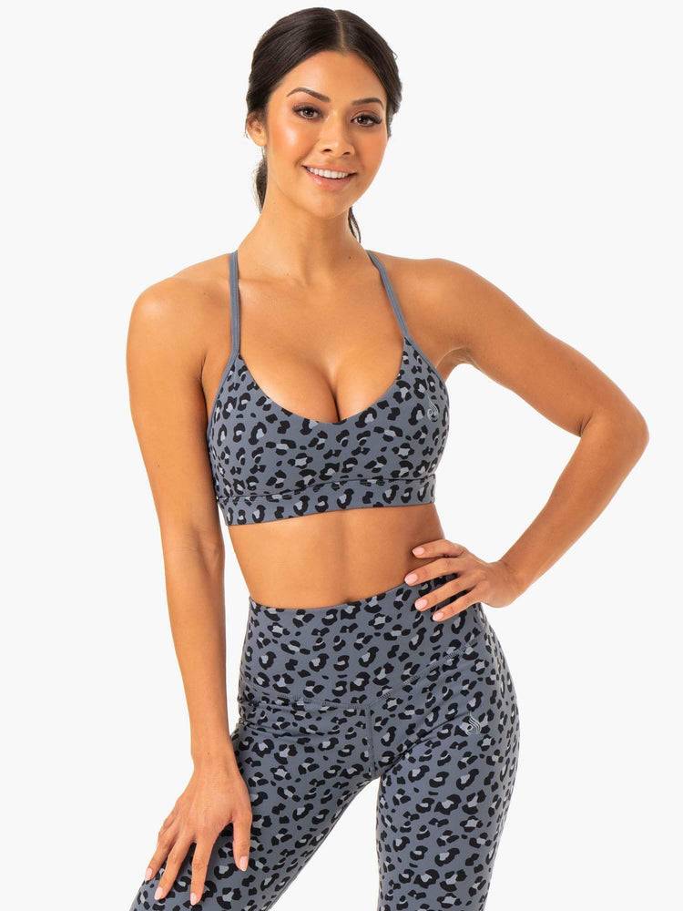 Steel Blue Leopard Ryderwear Women Sports Bra Hybrid Women\'s Sports Bra | AU2460CE