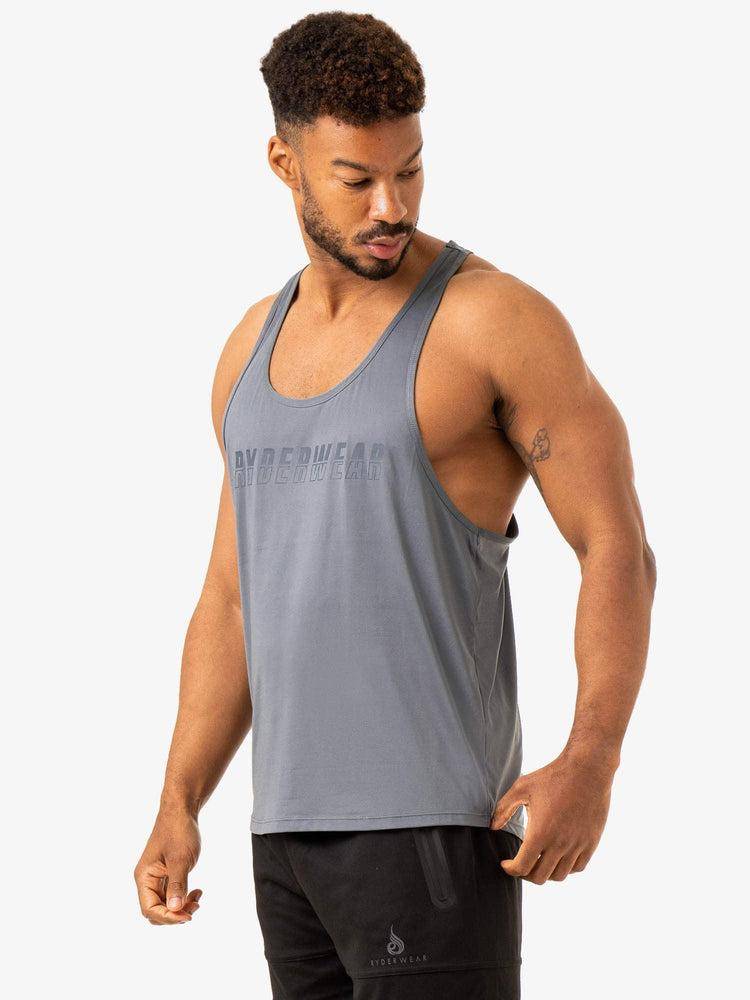 Steel Blue Ryderwear Men Gym Stringers Overdrive Stringer T-Back Men's Gym Stringers | AU1535RW