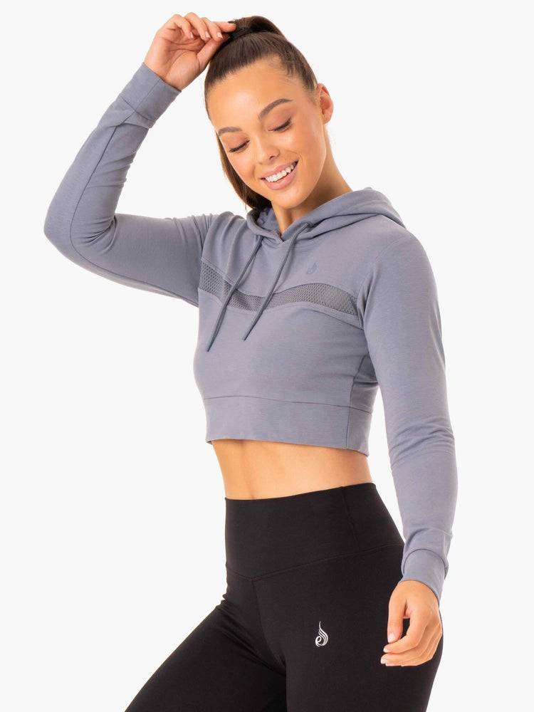 Steel Blue Ryderwear Women Hoodie Hybrid Fitted Women's Hoodie | AU1686NB