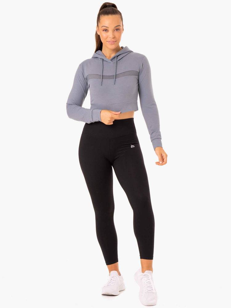 Steel Blue Ryderwear Women Hoodie Hybrid Fitted Women's Hoodie | AU1686NB