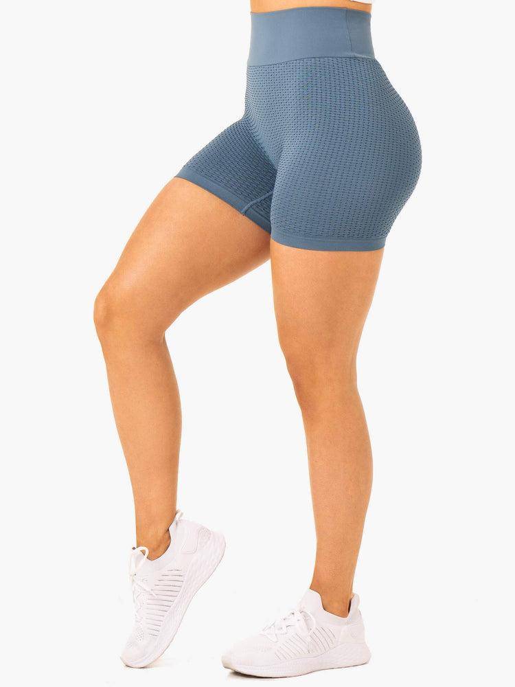 Steel Blue Ryderwear Women Shorts Honeycomb Scrunch Seamless Women's Shorts | AU2132EX