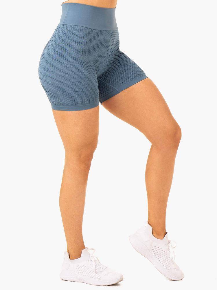 Steel Blue Ryderwear Women Shorts Honeycomb Scrunch Seamless Women's Shorts | AU2132EX