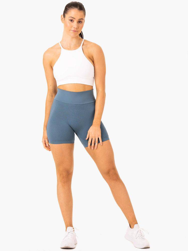 Steel Blue Ryderwear Women Shorts Honeycomb Scrunch Seamless Women's Shorts | AU2132EX