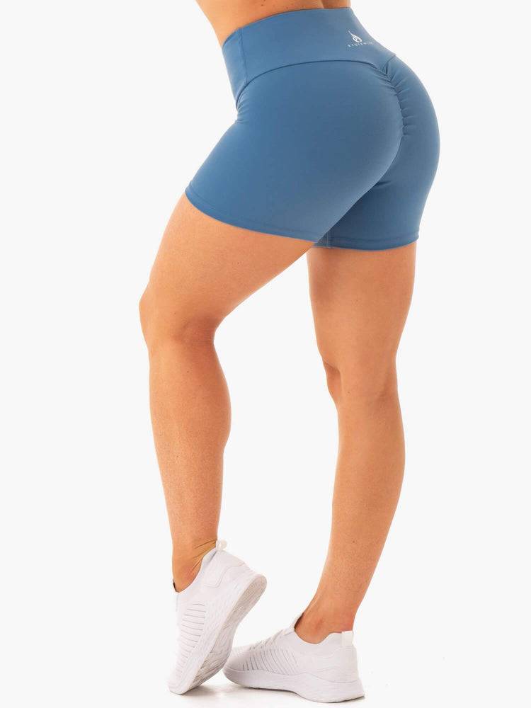 Steel Blue Ryderwear Women Shorts Staples Scrunch Bum Mid Length Women's Shorts | AU1946NB