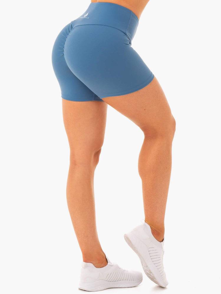 Steel Blue Ryderwear Women Shorts Staples Scrunch Bum Mid Length Women's Shorts | AU1946NB