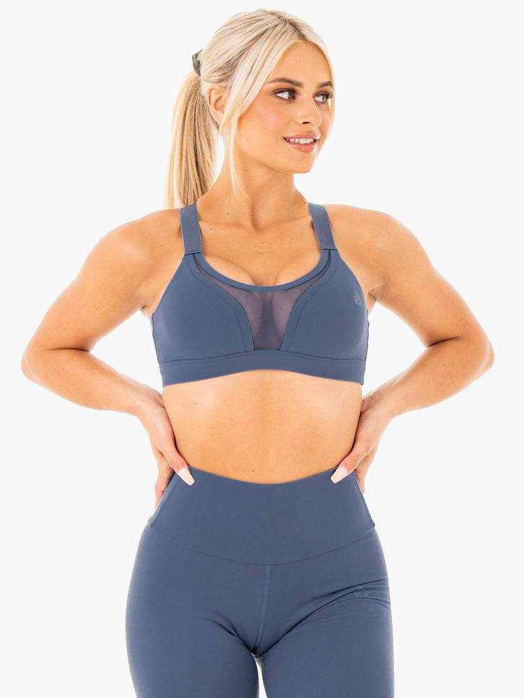 Steel Blue Ryderwear Women Sports Bra Collide Mesh Contour Women's Sports Bra | AU2329VD