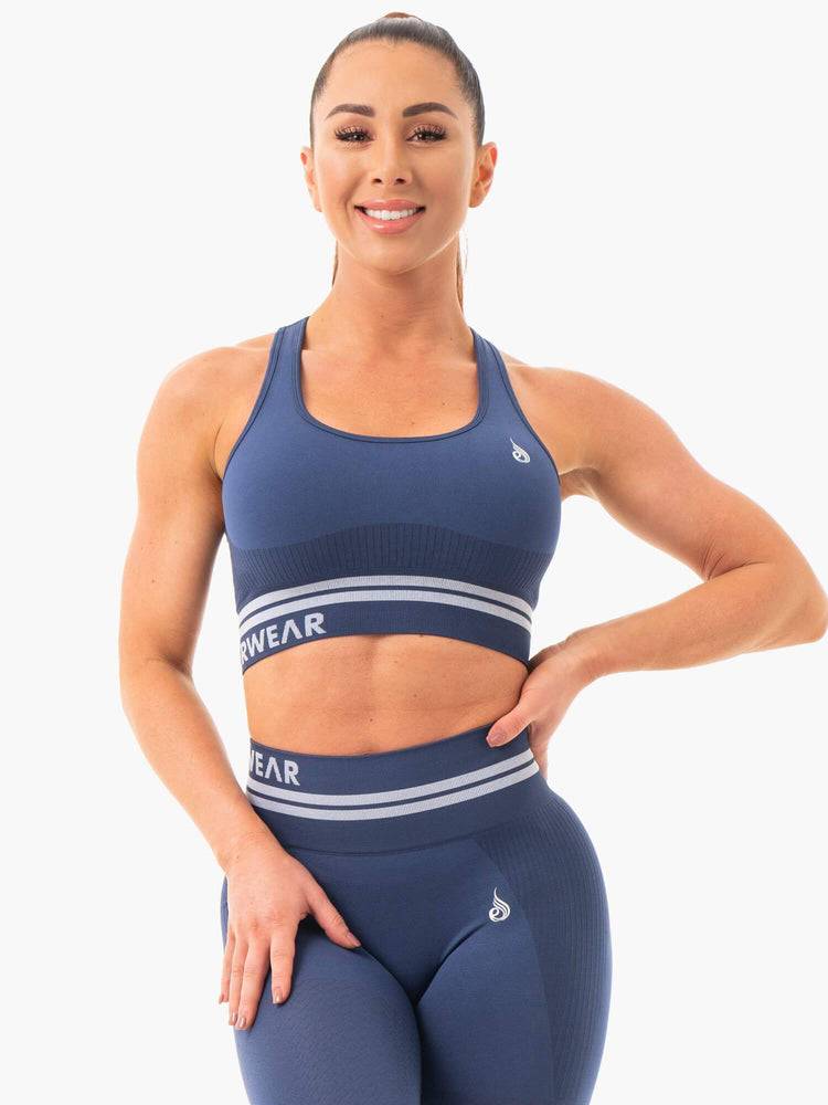 Steel Blue Ryderwear Women Sports Bra Freestyle Seamless Longline Women's Sports Bra | AU2537VD