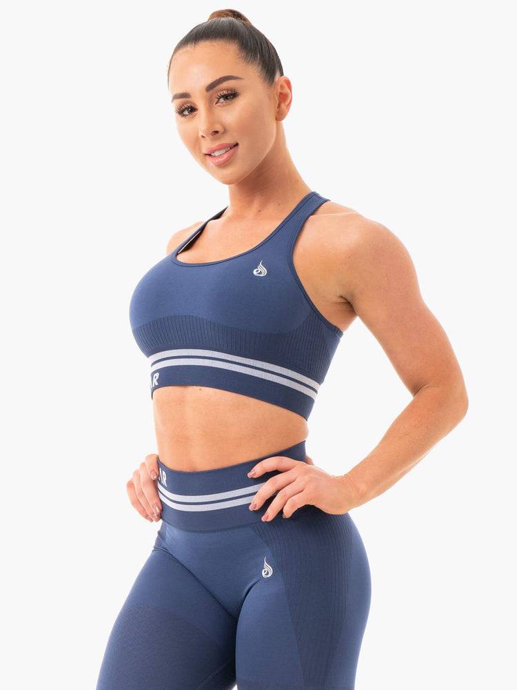 Steel Blue Ryderwear Women Sports Bra Freestyle Seamless Longline Women's Sports Bra | AU2537VD