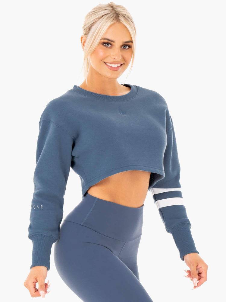 Steel Blue Ryderwear Women Sweaters Motion Cropped Women's Sweaters | AU2598FM