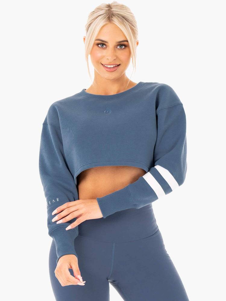 Steel Blue Ryderwear Women Sweaters Motion Cropped Women\'s Sweaters | AU2598FM