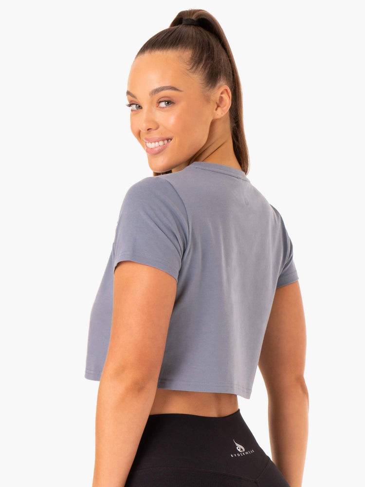 Steel Blue Ryderwear Women T Shirts Hybrid Mesh Tee Women's T Shirts | AU2710MA