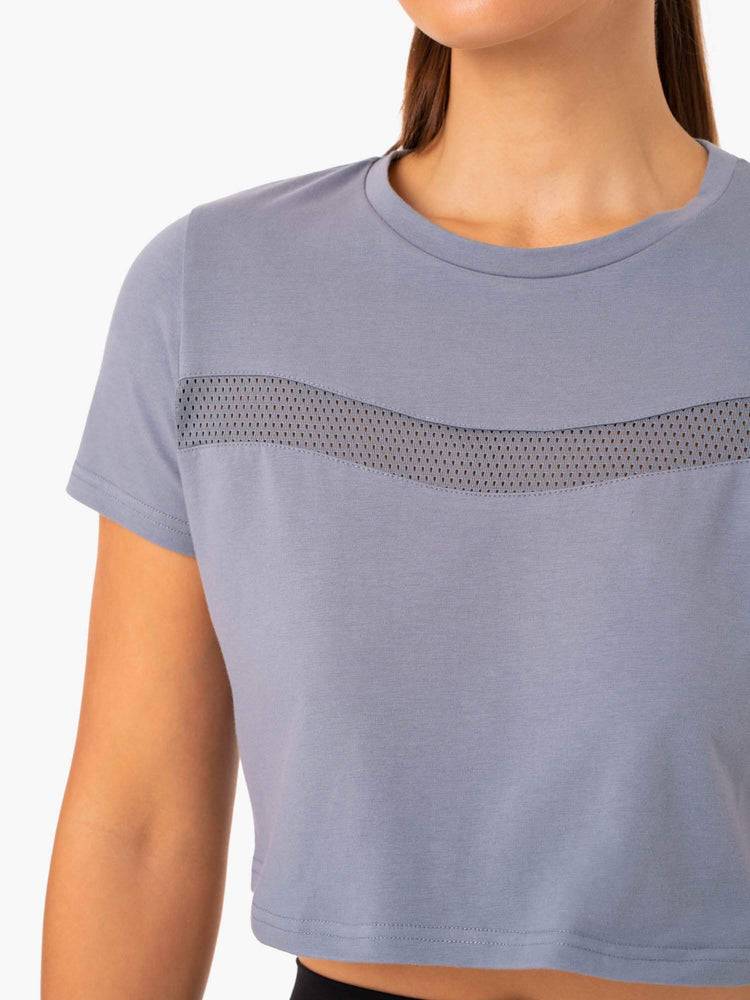 Steel Blue Ryderwear Women T Shirts Hybrid Mesh Tee Women's T Shirts | AU2710MA