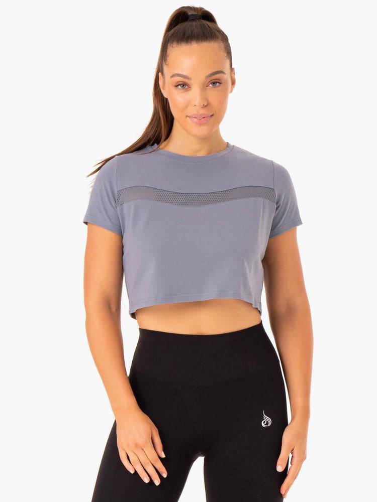 Steel Blue Ryderwear Women T Shirts Hybrid Mesh Tee Women\'s T Shirts | AU2710MA