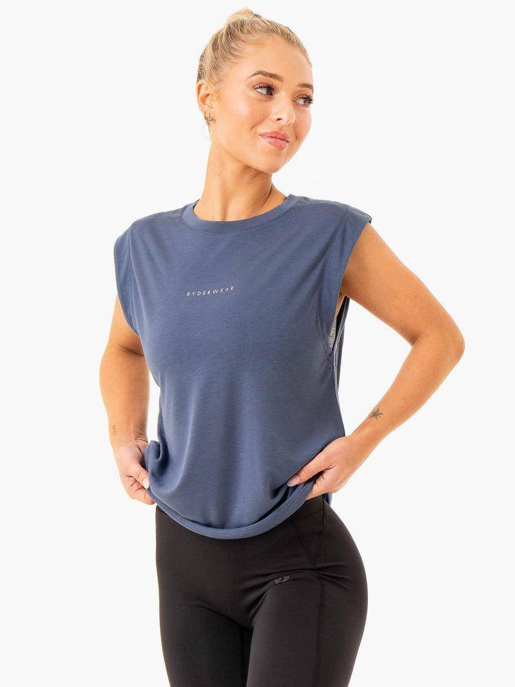 Steel Blue Ryderwear Women Tanks Element Wide Cut Women's Tanks | AU2850WY