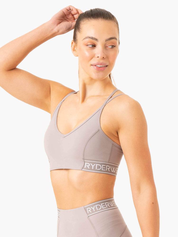 Steel Grey Ryderwear Women Sports Bra Level Up V-Neck Women's Sports Bra | AU2301HK